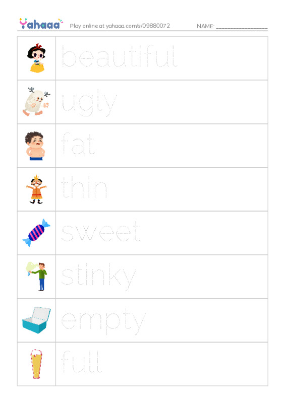 Picture and word rows worksheet for Opposites 4