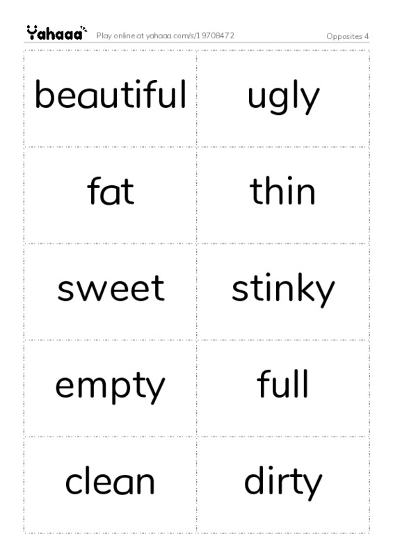 Word flashcards worksheet for Opposites 4