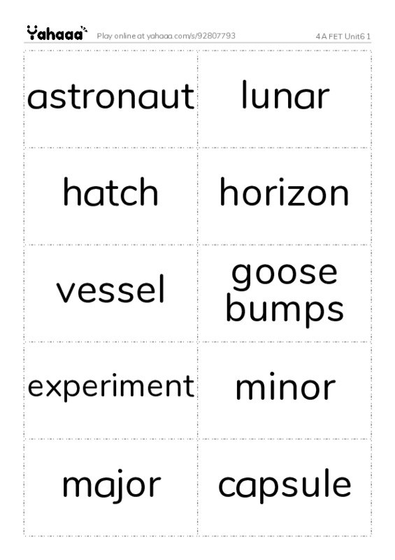 Word flashcards worksheet for 4A FET Unit6 1