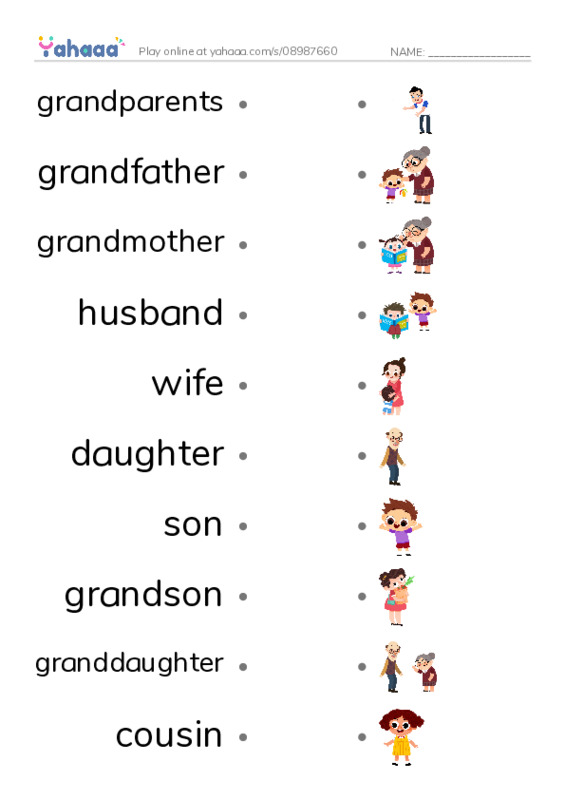 Relationships PDF link match words worksheet