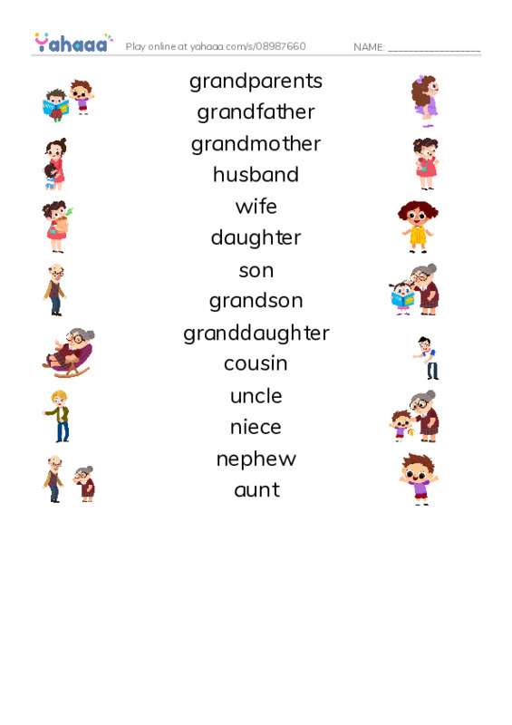 Relationships PDF three columns match words