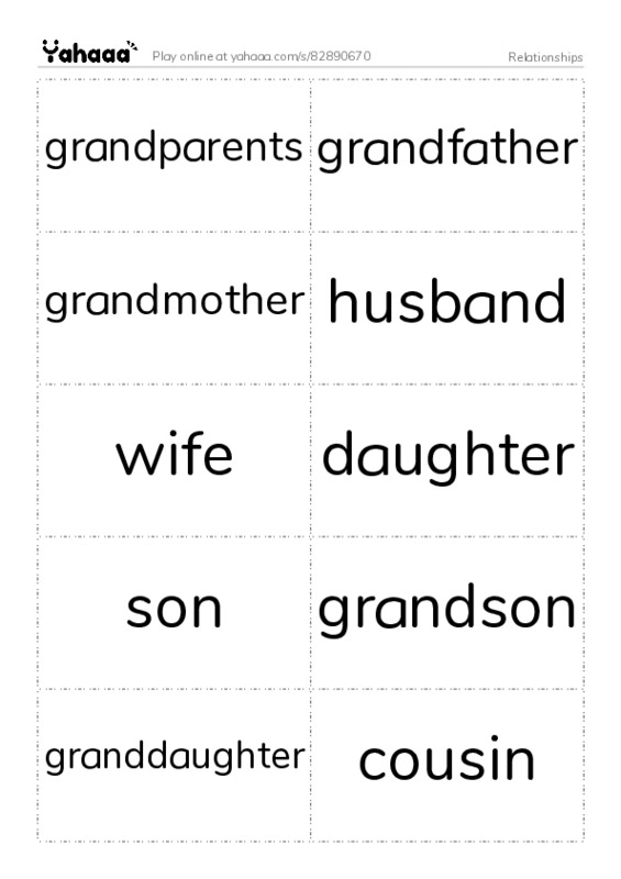 Relationships PDF two columns flashcards