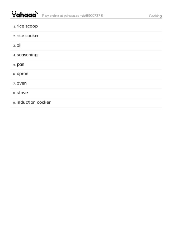 Cooking PDF words glossary