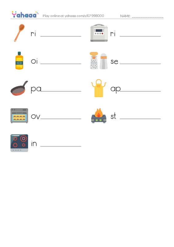 Cooking PDF worksheet writing row