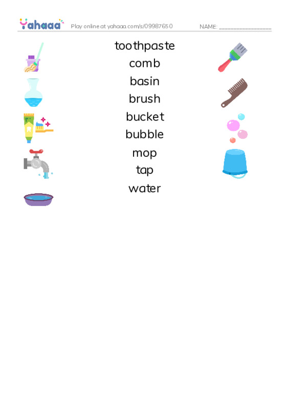 Thing in the Bathroom PDF three columns match words