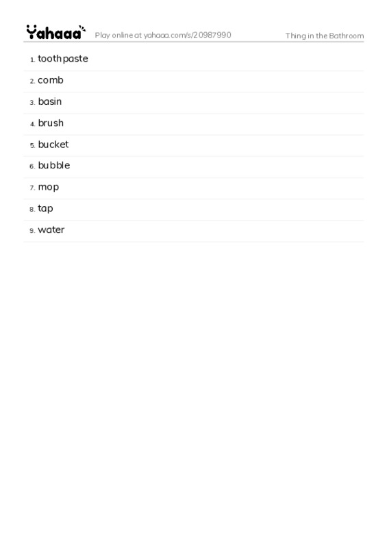 Thing in the Bathroom PDF words glossary