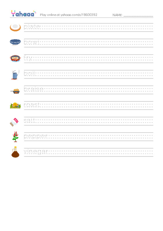 Kitchen PDF write between the lines worksheet
