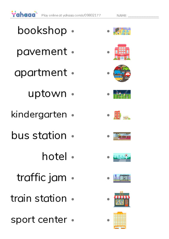Draw a line to match worksheet for Places 2