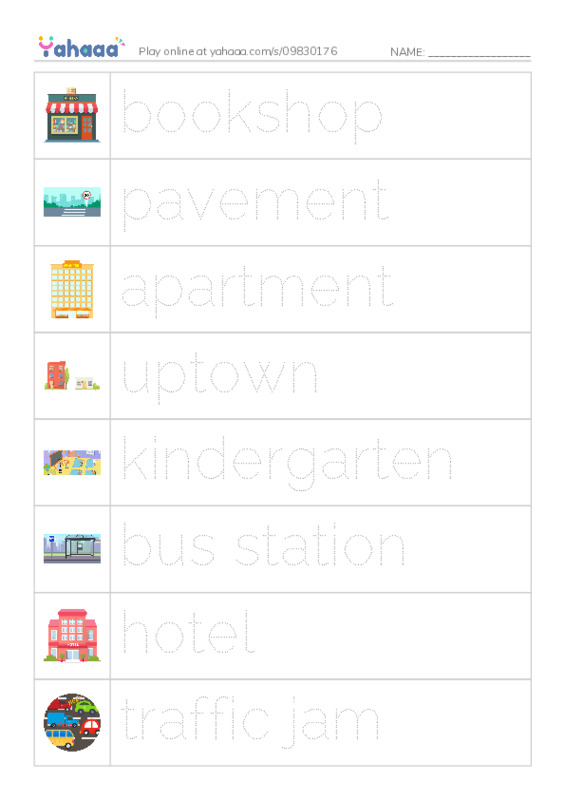 Picture and word rows worksheet for Places 2