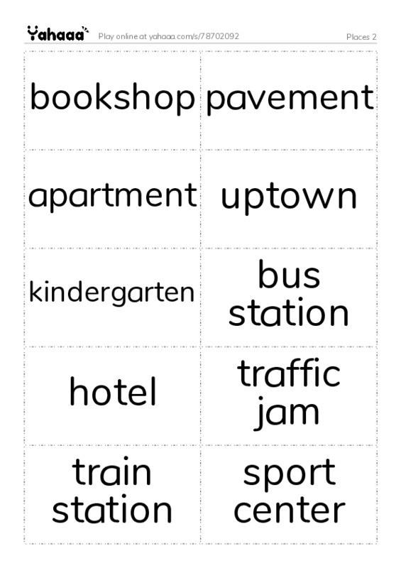 Word flashcards worksheet for Places 2