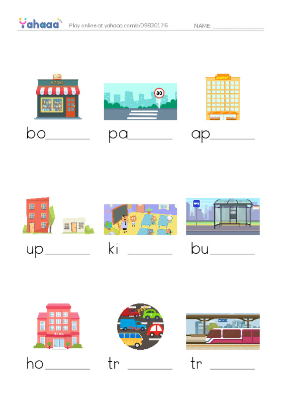 Finish the word worksheet for Places 2