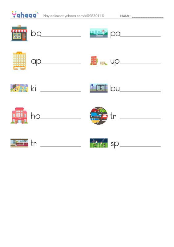 Write the word rows worksheet for Places 2