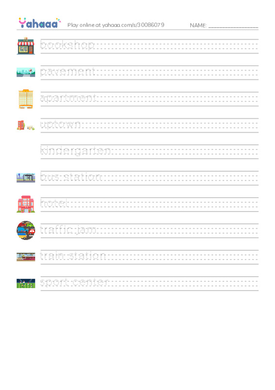 Handwriting lines worksheet for Places 2