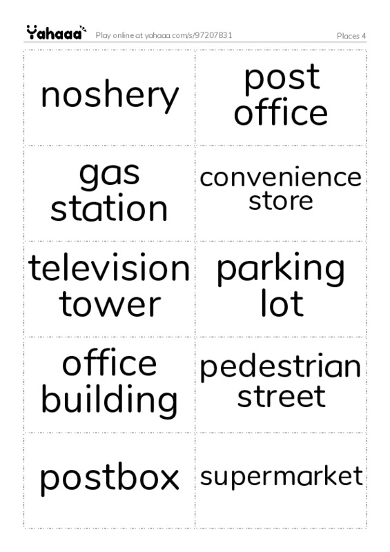 Word flashcards worksheet for Places 4