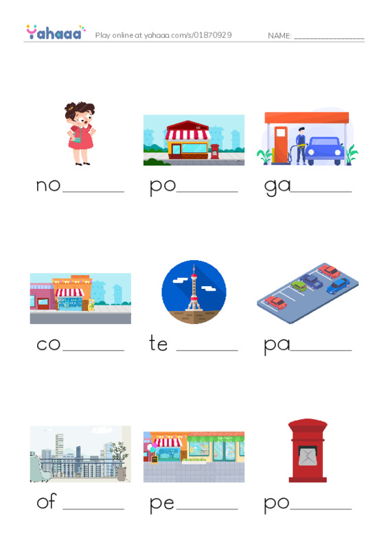 Finish the word worksheet for Places 4