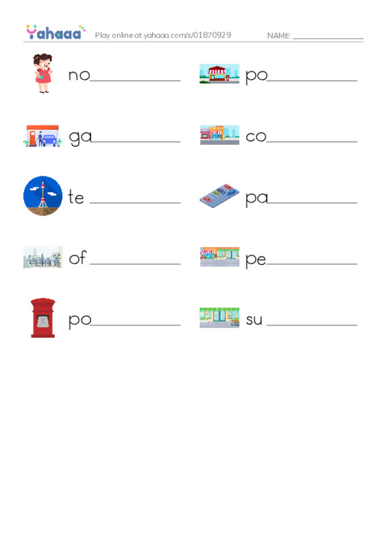 Write the word rows worksheet for Places 4