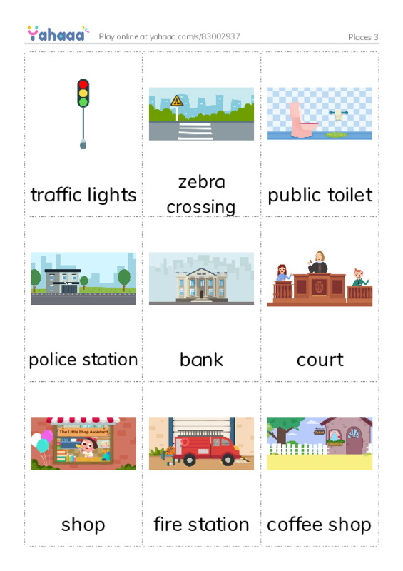 Picture flashcards worksheet for Places 3