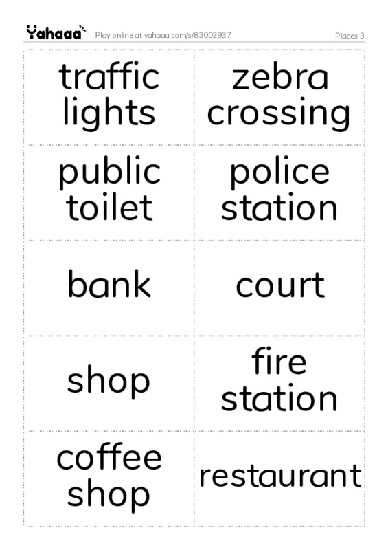 Word flashcards worksheet for Places 3