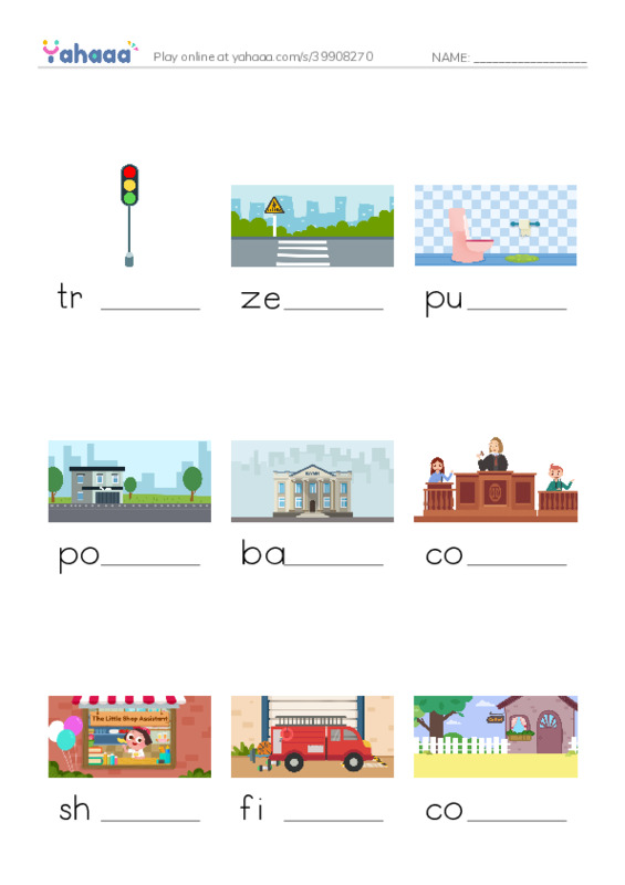 Finish the word worksheet for Places 3