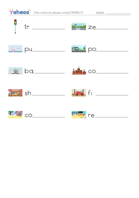 Write the word rows worksheet for Places 3