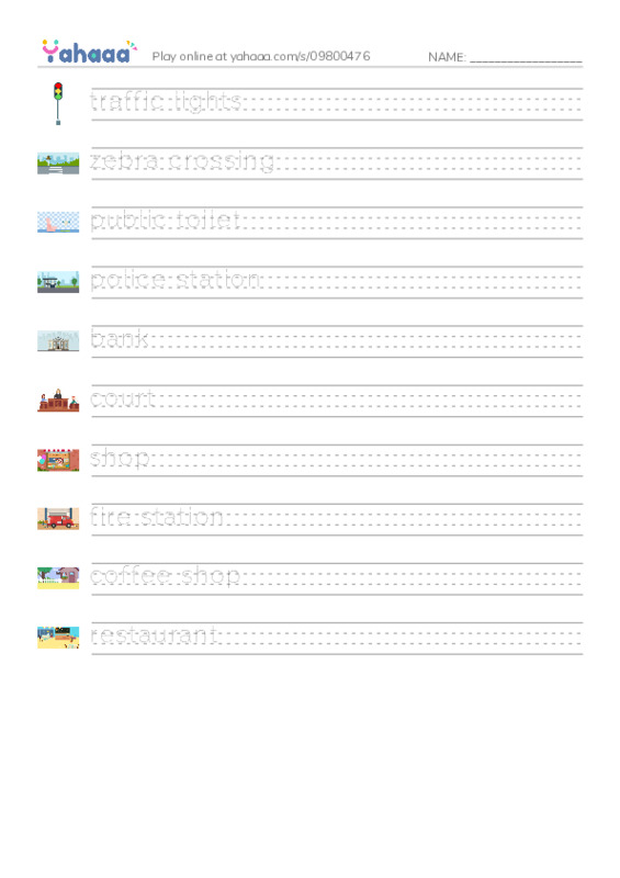 Handwriting lines worksheet for Places 3