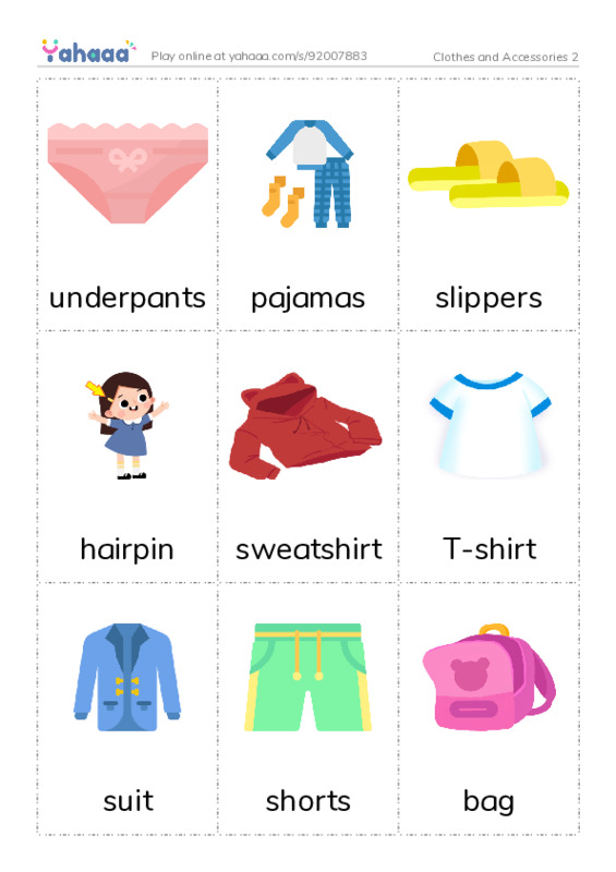 Picture flashcards worksheet for Clothes and Accessories 2