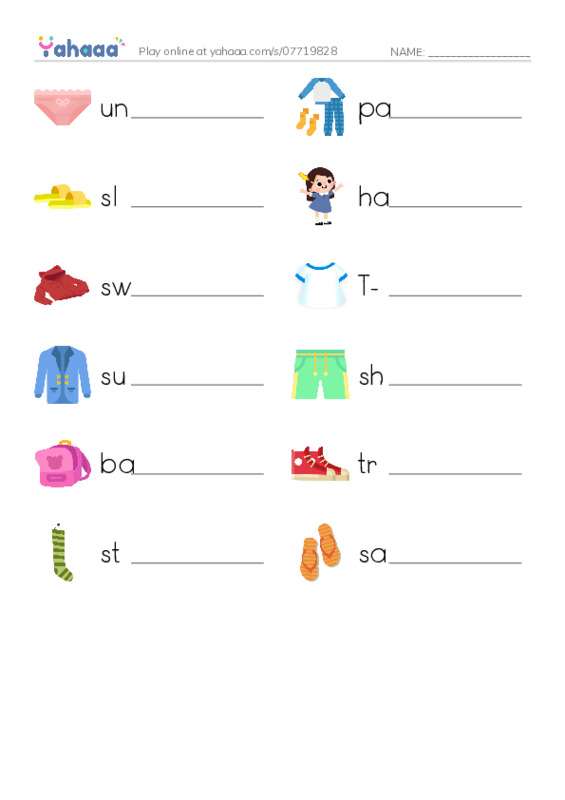 Write the word rows worksheet for Clothes and Accessories 2