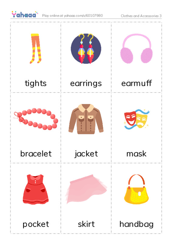 Picture flashcards worksheet for Clothes and Accessories 3