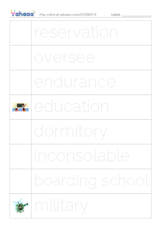 Picture and word rows worksheet for 4A CET Unit 6: Reaching for Goals, week 1