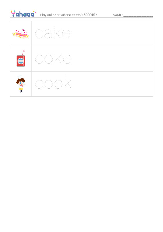 Picture and word rows worksheet for test1