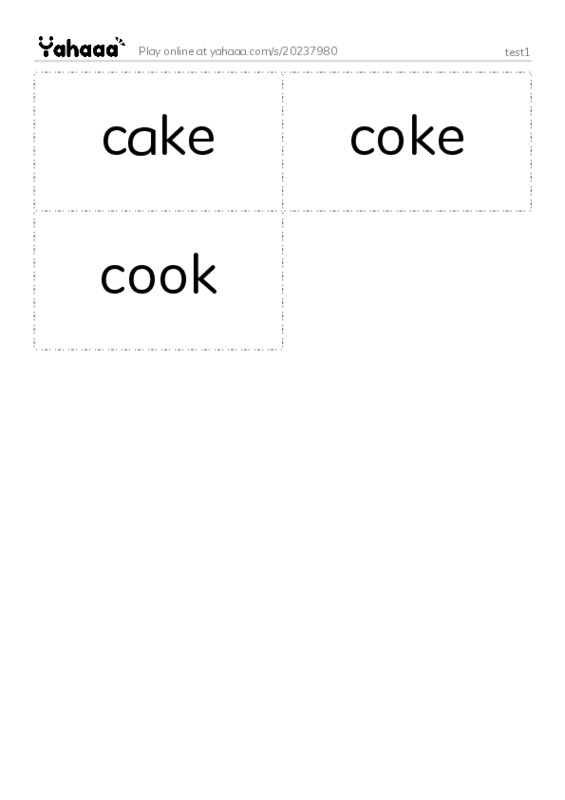 Word flashcards worksheet for test1