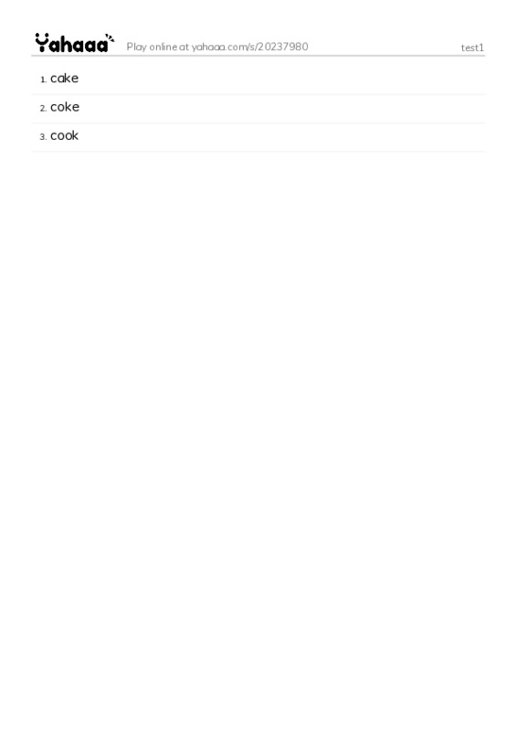 Word list with meanings worksheet for test1