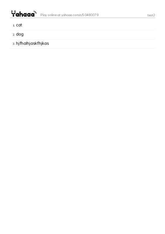 Word list with meanings worksheet for test2