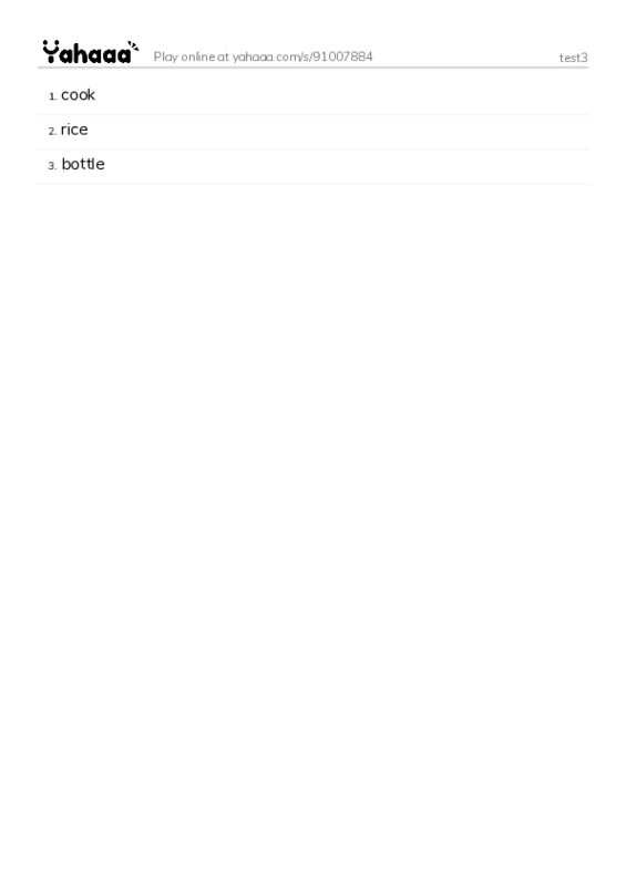 Word list with meanings worksheet for test3