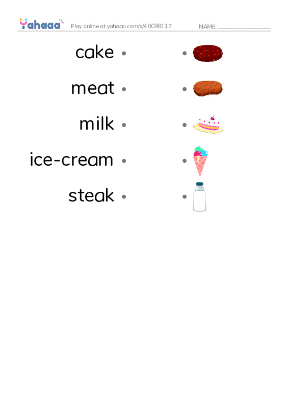 Draw a line to match worksheet for I like to eat