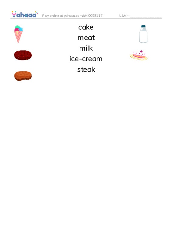 Match both sides worksheet for I like to eat