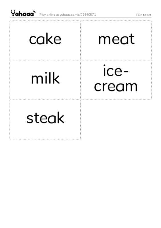 Word flashcards worksheet for I like to eat