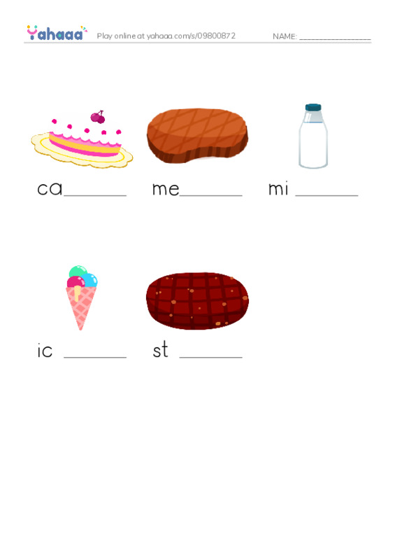 Finish the word worksheet for I like to eat