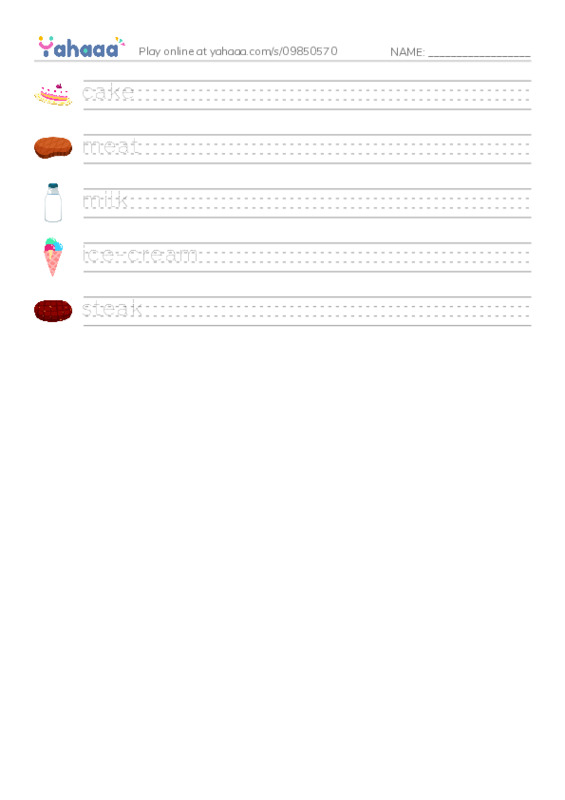 Handwriting lines worksheet for I like to eat