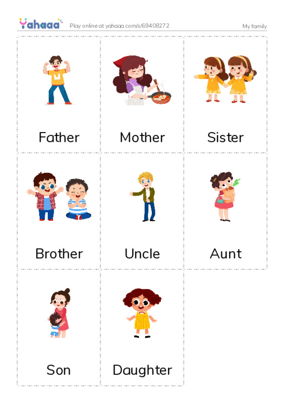 Picture flashcards worksheet for My family