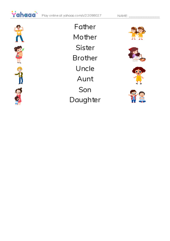 Match both sides worksheet for My family