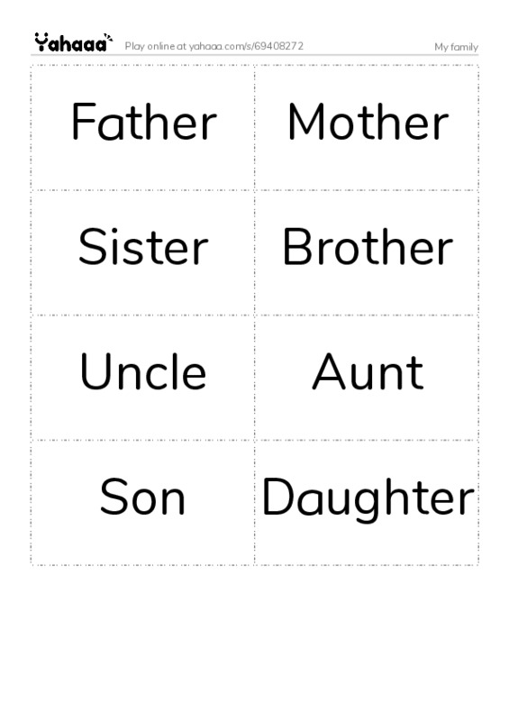 Word flashcards worksheet for My family