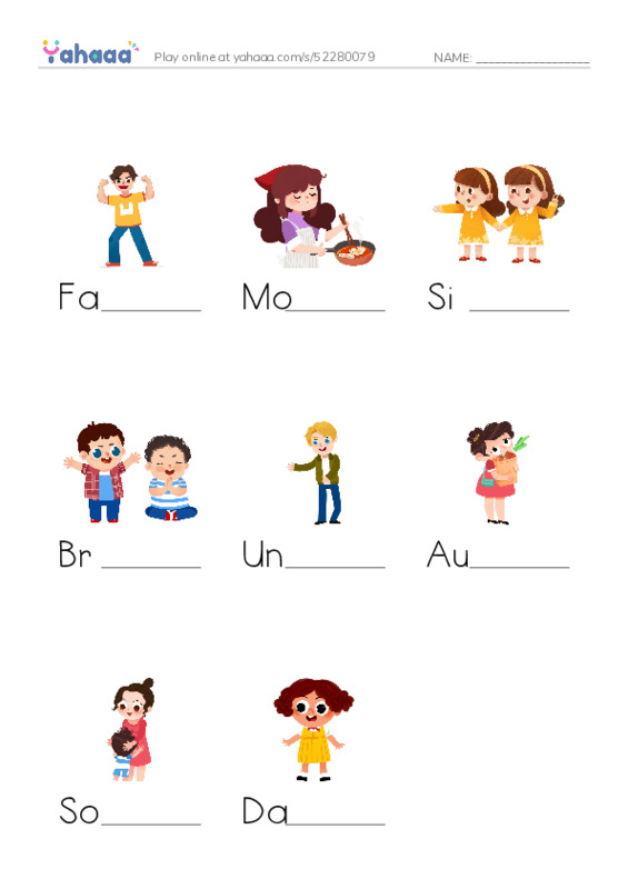 Finish the word worksheet for My family