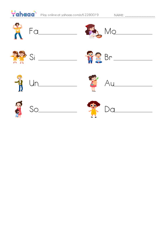 Write the word rows worksheet for My family
