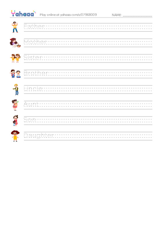 Handwriting lines worksheet for My family