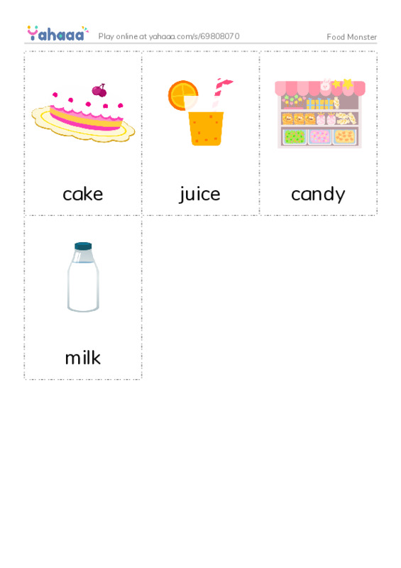 Picture flashcards worksheet for Food Monster