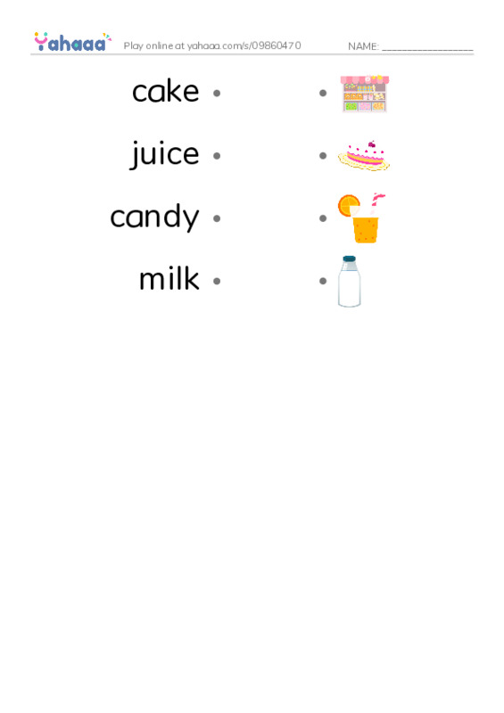 Draw a line to match worksheet for Food Monster