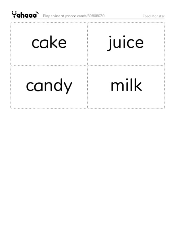 Word flashcards worksheet for Food Monster