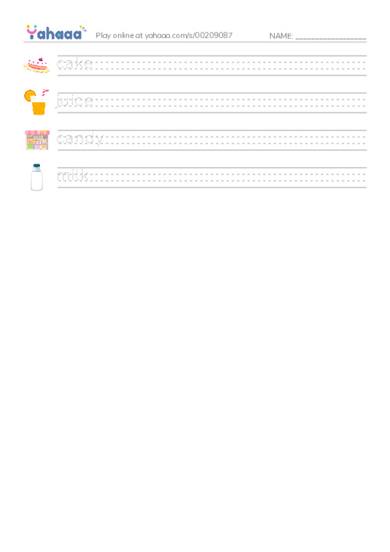 Handwriting lines worksheet for Food Monster