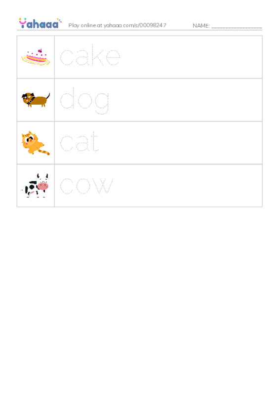 Picture and word rows worksheet for My game